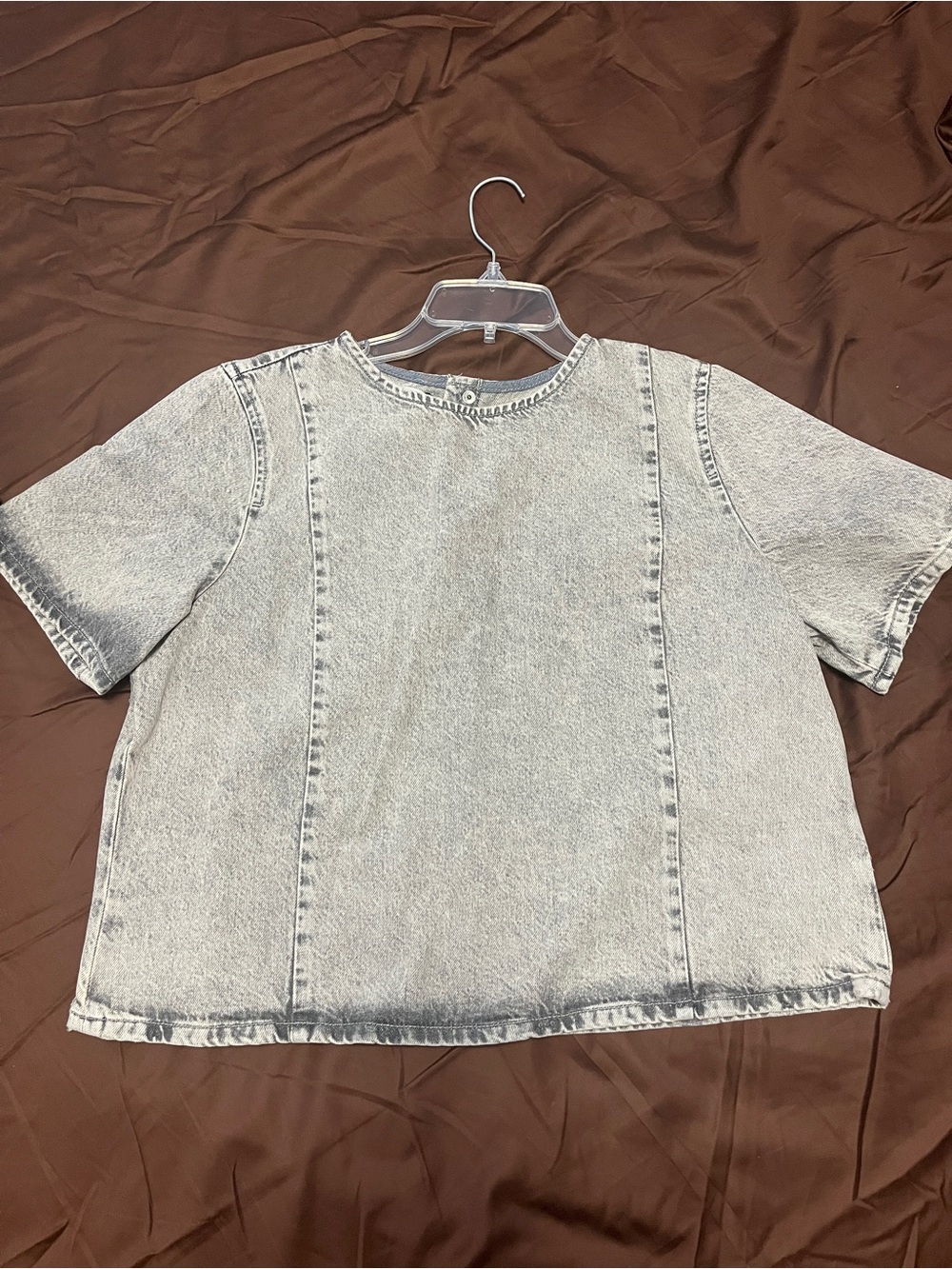 Zara Woman Short-Sleeve Mineral Wash Denim Top - Light Gray (NWT)